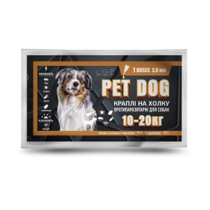 Капли PET DOG для собак весом 10-20 кг, 3 мл №1 от клещей, блох, власоедов, комаров (Круг)