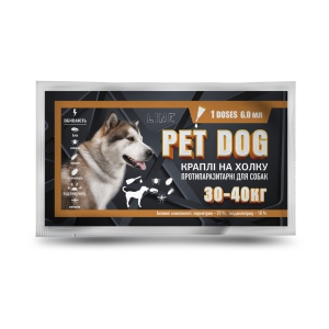 Капли PET DOG для собак весом 30-40 кг, 6 мл №1 от клещей, блох, власоедов, комаров (Круг)