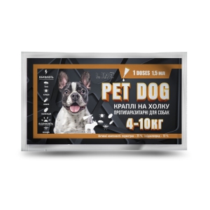 Капли PET DOG для собак весом 4-10 кг, 1.5 мл №1 от клещей, блох, власоедов, комаров (Круг)