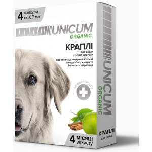 Капли на натуральной основе Unicum Organic (Уникум Органик) для отпугивания блох и клещей для собак 4 капсулы