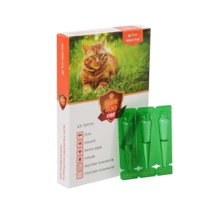Капли комплексные противопаразитарные Elite Zoo cat вес 1 - 5 кг (3 ампулы х 0,5 мл)  Продукт