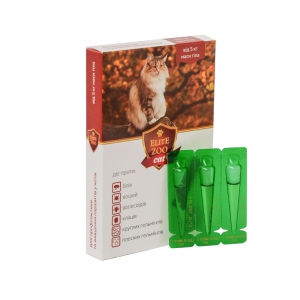 Капли комплексные противопаразитарные Elite Zoo cat вес 5 - 10 кг (3 ампулы х 1 мл)  Продукт