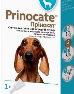 Крапли Принокат (Prinocate) для собак от внешних и внутренних паразитов 1 мл 4 - 10 кг (1 пипетка) KRKA