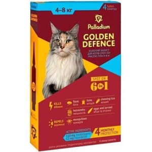 Капли на холку Golden Defence (Голден дефенс) от паразитов для котов весом 4-8 кг 1 пипетка  Palladium