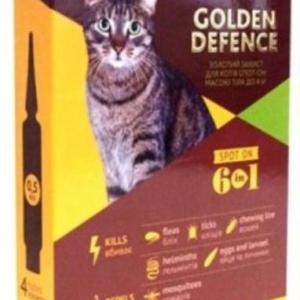 Капли на холку Golden Defence (Голден дефенс) №1 пипетка от паразитов для котов весом до 4 кг  Palladium