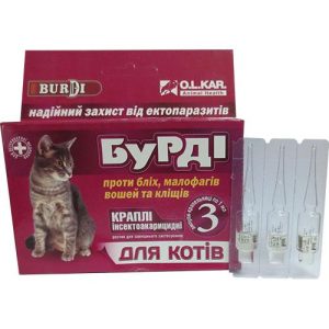 Капли Бурди от блох и клещей для кошек №3 с перметрином