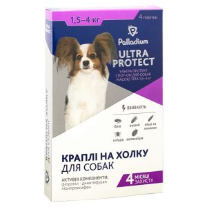 Капли на холку Ultra Protect от блох и клещей для собак весом 1.5 - 4 кг