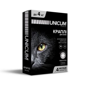 Капли Unicum Premium (Уникум Премиум) от блох и клещей для кошек весом до 4 кг (упаковка 3 пипетки)