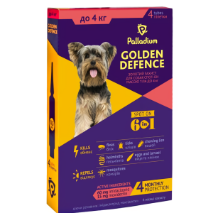 Капли на холку Golden Defence (Голден дефенс) от паразитов для собак весом до 4 кг 1 пипетка Palladium