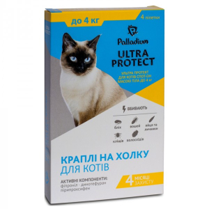 Краплі на холку Ultra Protect від бліх і кліщів для кішок вагою до 4 кг №1 піпетка