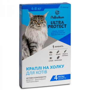 Краплі на холку Ultra Protect від бліх та кліщів для кішок вагою 4 - 8 кг