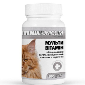 Мультивітаміни unicum premium для котів з таурином, загальнозміцнюючий комплекс 100 табл.