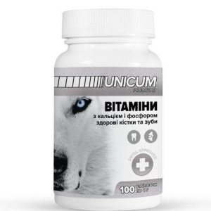 Вітаміни UNICUM premium для собак з кальцієм і фосфором для зубів і кісток 100 табл.
