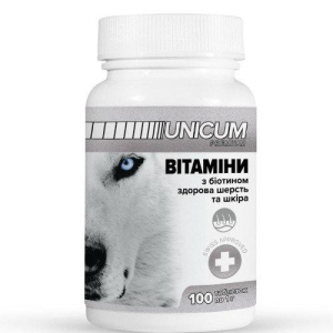 Вітаміни UNICUM premium для собак з біотином для здорової шерсті та шкіри 100 табл.