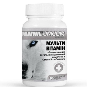 Мультивітаміни UNICUM premium для собак загальнозміцнюючий комплекс з омега-3 і омега-6 100 табл.