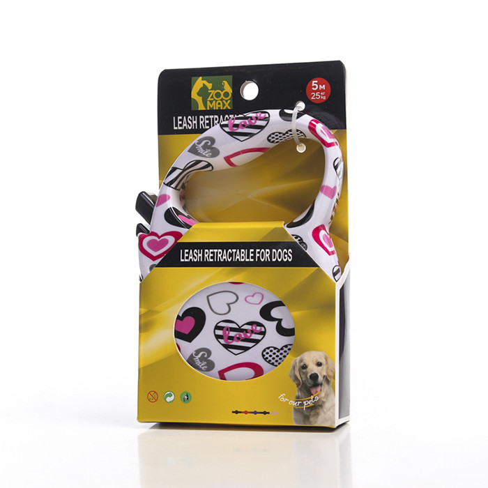 Поводок рулетка лента белый с сердечками 5м 25кг MS-808-5M-White ZooMax