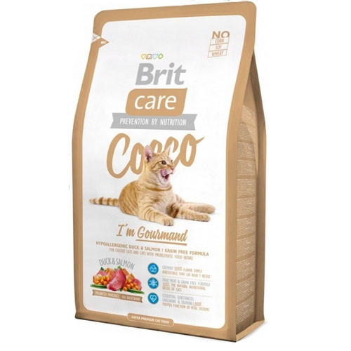 Brit Care COCCO Gourmand Гіпоалергенний корм для кішок з качкою і лососем / 7 кг