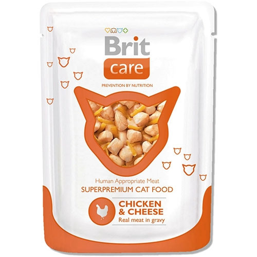 Brit Care Cat (пауч) Шматочки в соусі з КУРКОЮ і СИРОМ для кішок / 80 гр