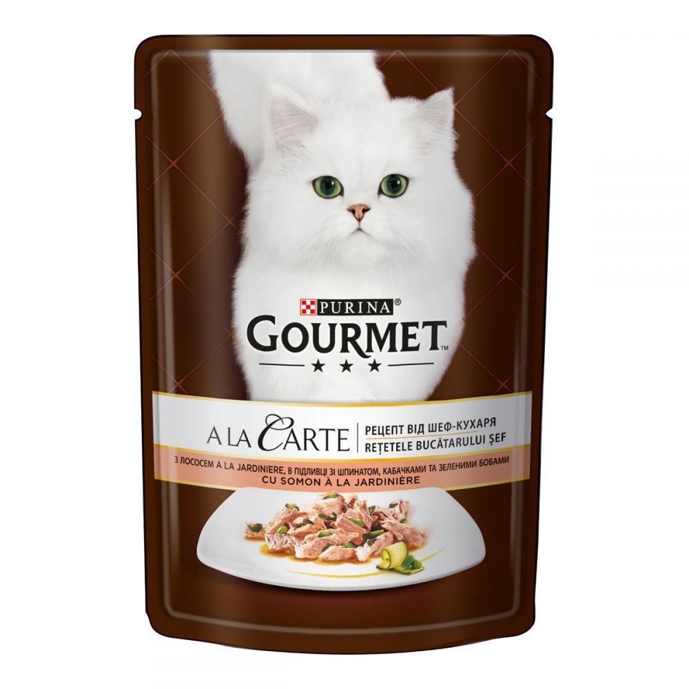 Gourmet A La Carte Шматочки з лососем, шпинатом, кабачками і зеленими бобами в підливі / 85 гр