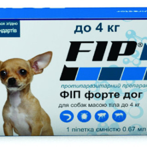 FIP forte dog (ФІП форте дог) краплі від бліх, кліщів і комарів для собак до 4 кг 1 піпетка, Zoovet