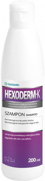 Гексодерм-К (Xexoderm-K) Шампунь для собак і котів з хлоргикседином і кетоконозолом 200 мл  Eurowet Польща