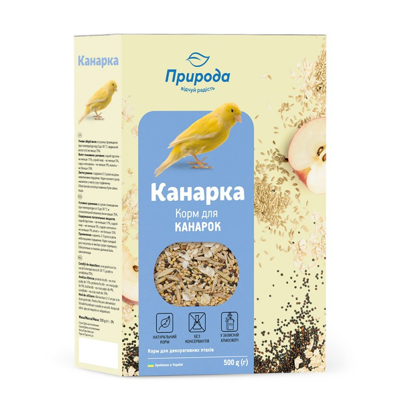 Повноцінний корм для екзотичних птахів "Канарка" корм для канарок 500 г, Природа