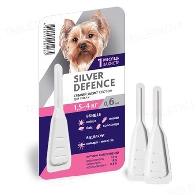 Краплі на холку Silver Defence (Сільвер дефенс) від бліх, кліщів і комарів для собак вагою до 4 кг Palladium