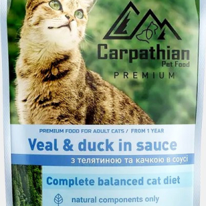 Вологий корм для кішок Pet Food Телятина з качкою в соусі 100 г Carpathian