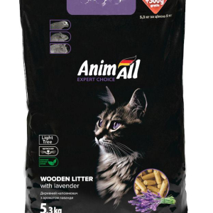 Деревний наповнювач для котячого туалету AnimAll wooden litter з ароматом лаванди 5.3 л