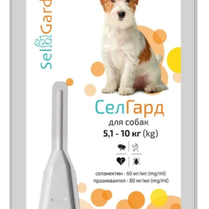 СелГард (SelGard)  краплі від бліх кліщів і гельмінтів для собак вагою 5-10 кг 1 піпетка 1 мл