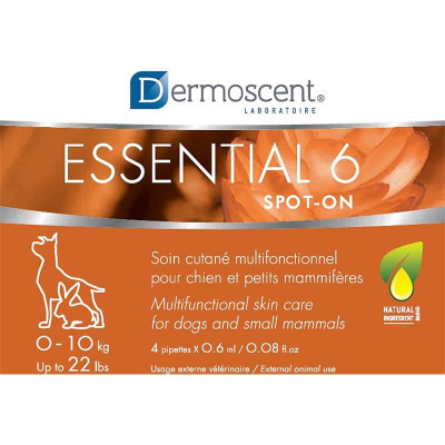 Засіб для догляду за шкірою/шерстю собак Dermoscent Essential 6 spot-on (оранжевий) вагою до 10 кг (4х0.6 мл) термін до 01.27