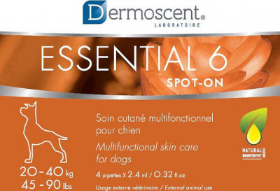 Засіб для догляду за шкірою та шерстю собак Dermoscent Essential 6 spot-on (оранжевий) вагою 20-40 кг (4х2.4 мл) термін до 12.25