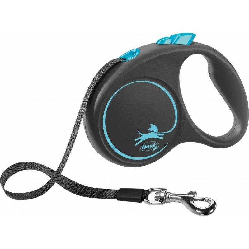 Повідець-рулетка Flexi Black Design М стрічка 5м/25 кг (Синій)
