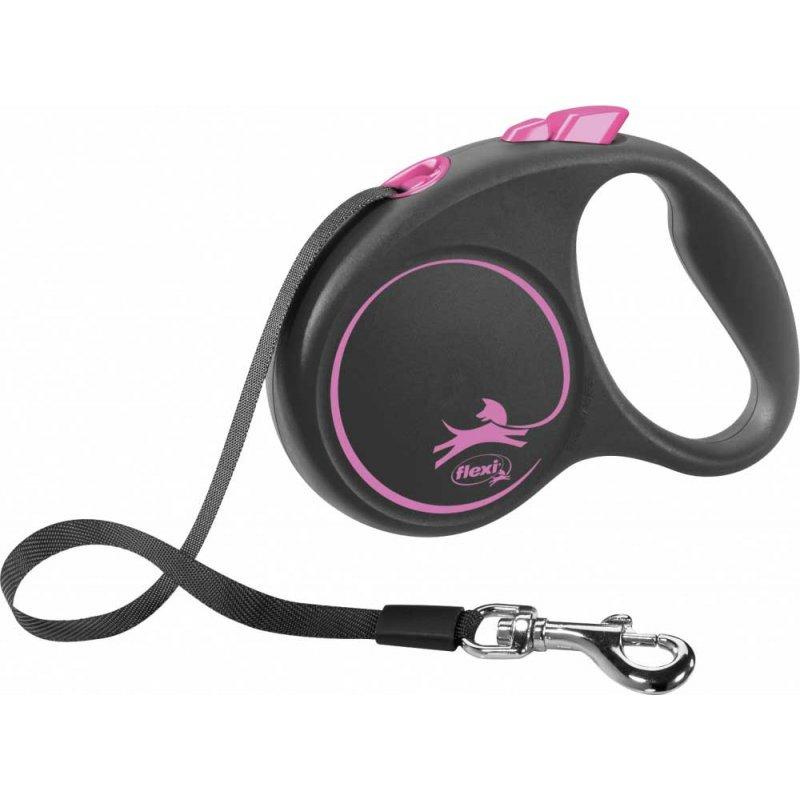 Повідець-рулетка Flexi Black Design L стрічка 5м/50 кг (Рожевий)