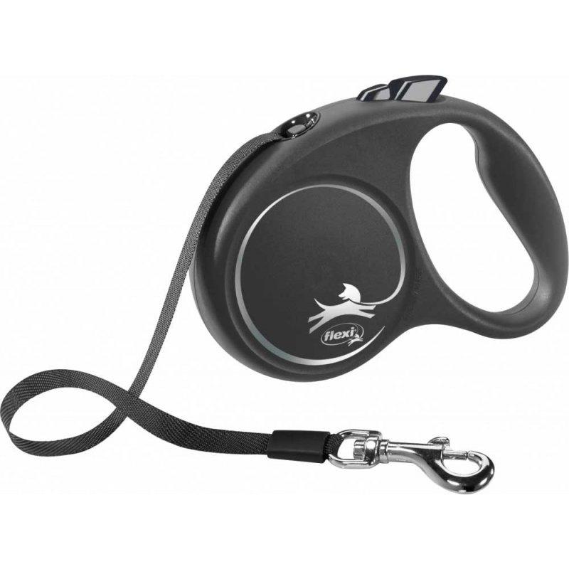 Повідець-рулетка Flexi Black Design М стрічка 5м/25 кг (Срібний)