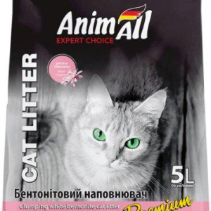 Наповнювач для котячого туалету AnimAll Бентонітовий комкуючий з ароматом дитячої пудри 4.2 кг (5 л) Білий