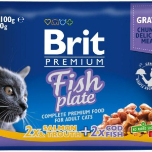 Влажный корм для кошек Бріт Brit Premium Cat pouch Рыбная тарелка в желе 4x100 г
