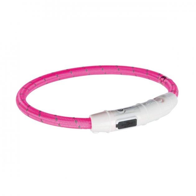 Нашийник Trixie 12707, що світиться з USB M-L 45 см 7 мм Рожевий