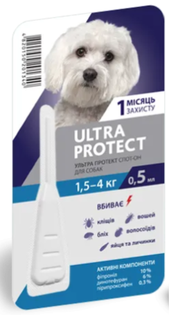 Краплі на холку Ultra Protect (Ультра протект) від бліх, кліщів і комарів для собак вагою 1,5-4 кг Palladium