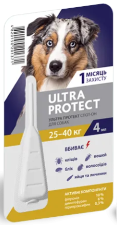 Краплі на холку Ultra Protect (Ультра протект) від бліх, кліщів і комарів для собак вагою 25-40 кг Palladium