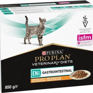 Упаковка Purina Pro Plan Veterinary Diets Gastrointestinal з куркою для кішок при хворобах ШКТ 10 x 85 г