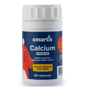 Мультивітамінні таблетки Smartis Calcium Premium з кальцієм та вітаміном D3 (60 табл.) для щоденного раціону собак