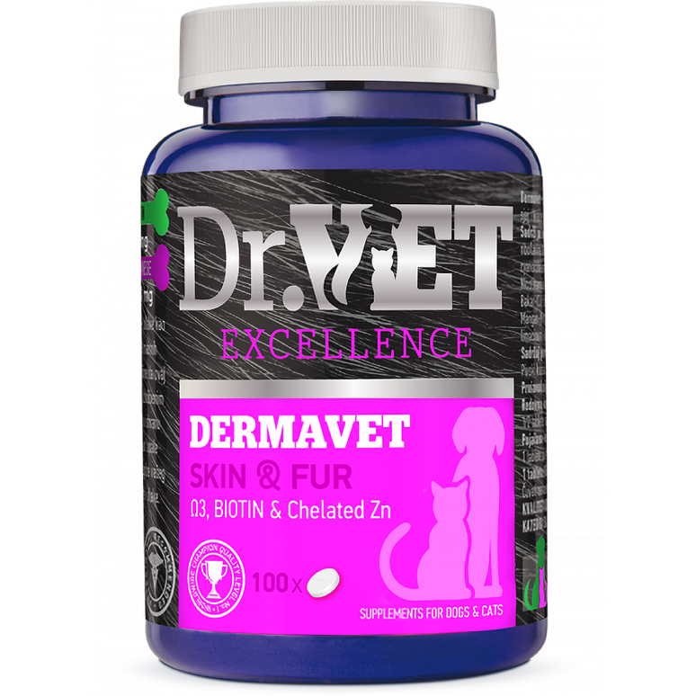 Вітамінно-мінеральна добавка Dr.Vet Dermavet (Дермавет) для собак та котів 100 таблеток