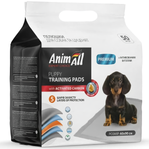 Пелюшки AnimAll Puppy Training Pads для собак і цуценят з активованим вугіллям 60 х 90 см, 50 шт