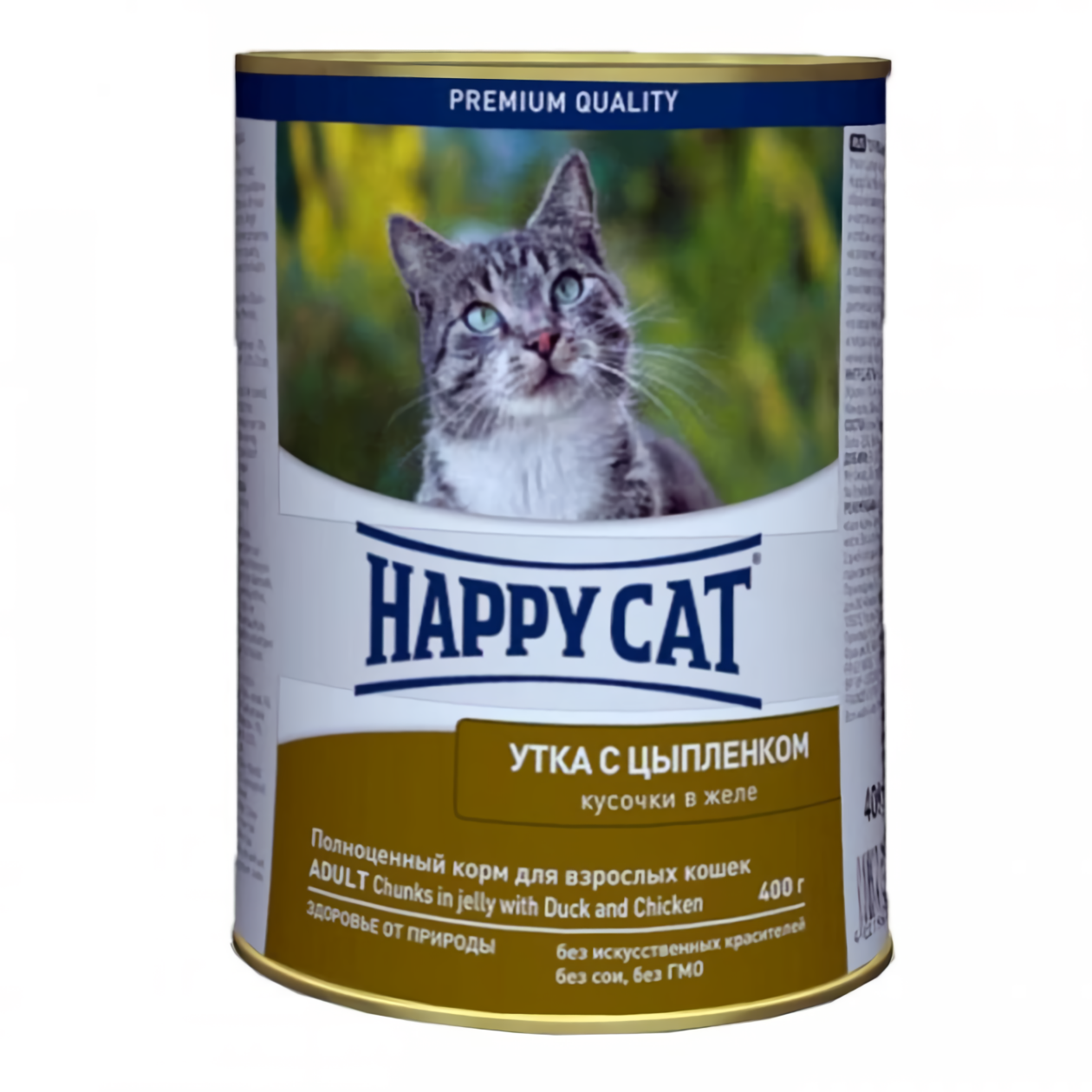 Консервований корм Happy Cat Dose Ente&Huhn Gelee  у вигляді шматочків желе для котів з качкою та курчам, 400 г