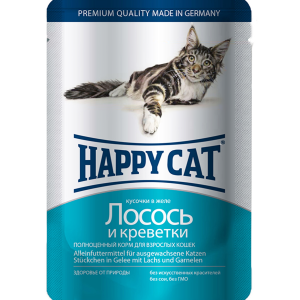 Вологий корм Happy Cat Btl Lachs Garnelen Gelee з лососем та криветкою для кішок, 100 г