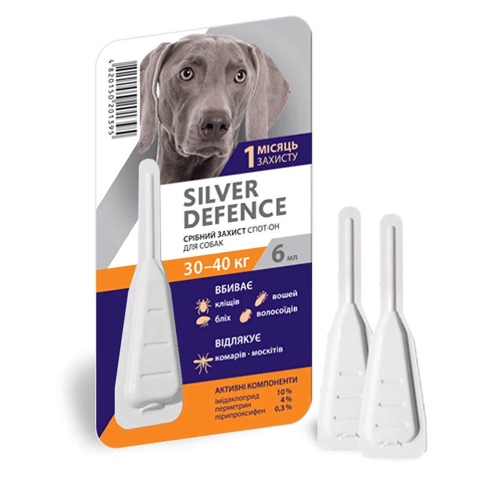 Краплі на холку Silver Defence (Сільвер дефенс) від бліх, кліщів і комарів для собак 30 - 40 кг 1 піпетка, Palladium