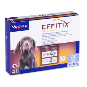 "Virbac EFFITIX" - Краплі від бліх, кліщів, комарів для собак від 10 до 20 кг (4 шт в упаковці)