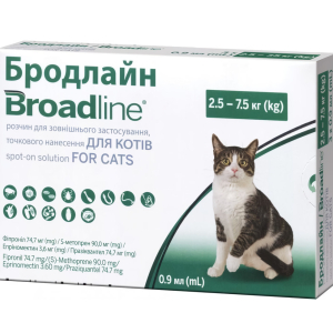 Бродлайн Спот-он для котов 2.5 - 7.5 кг (упаковка №3 пипетки 0.9 мл) Merial Франція