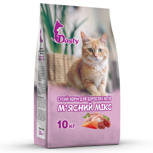 Сухий корм Dasty для дорослих кішок зі смаком м'ясний мікс, 10 кг
